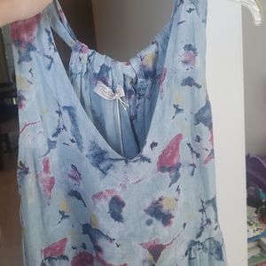 NWT size m blue floral printed linen dress